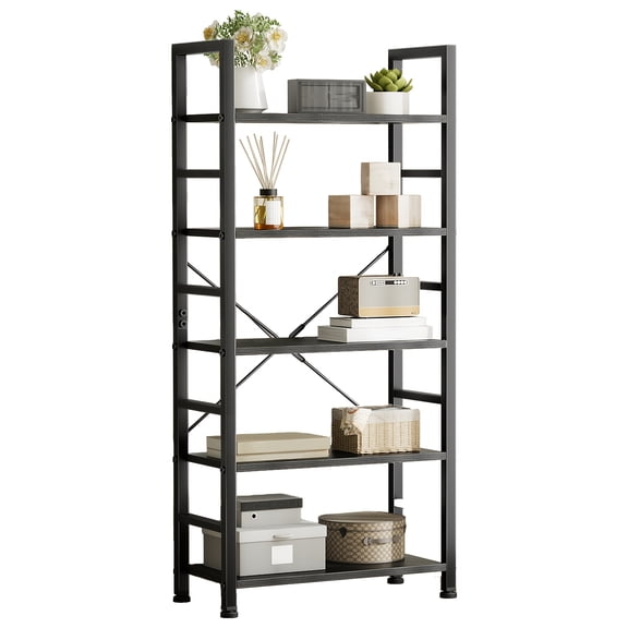 5-Tier Heavy Duty Metal Storage Shelving Unit - 350LB Capacity Adjustable Shelves, Freestanding Industrial Rack for Garage Kitchen Office Living Room, Black & Rust Brown
