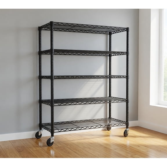 5-Tier Heavy Duty Metal Storage Shelving Unit, 36"x14"x71" Wire Rack with Removable Wheels, 1250LBS Load Capacity, Adjustable Organizer for Kitchen, Garage, Pantry