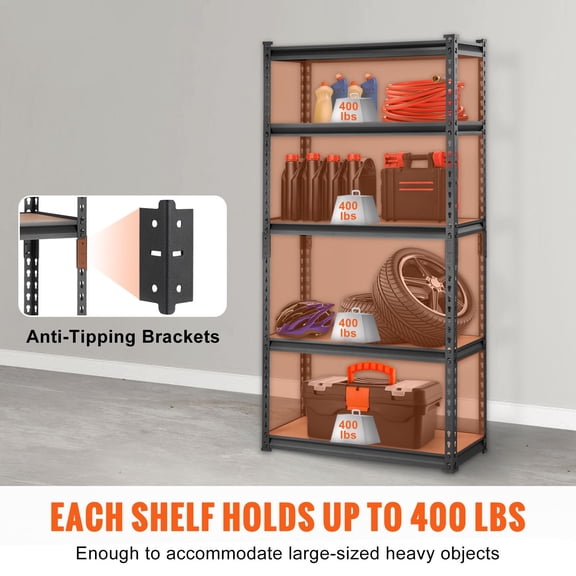 5 Tier Heavy Duty Metal Storage Shelving Unit Adjustable 2000 lbs Capacity Garage Utility Rack Organizer Black 30 x 12 x 60"es for Kitchen Pantry Base