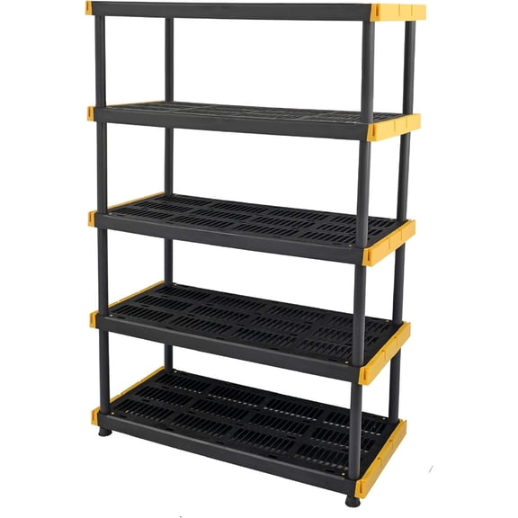 5-Tier Heavy Duty Plastic Storage Shelves that Support up to 200lbs/shelf, Organization and Storage, Weather-Resistant Design, Easy Assembly (72”H x 48”W x 20”D)