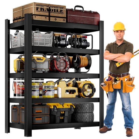 5-Tier Heavy-Duty Shelving, Adjustable Metal Garage Storage Shelves, Garage Shelves Utility Rack Shelf for Shelving Units and Storage, 71" x 47"x 20" (Black)