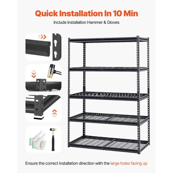 5 Tier Heavy Duty Shelving Unit 3000 lbs, Garage & Warehouse Storage Shelves, Adjustable Steel Frame Design