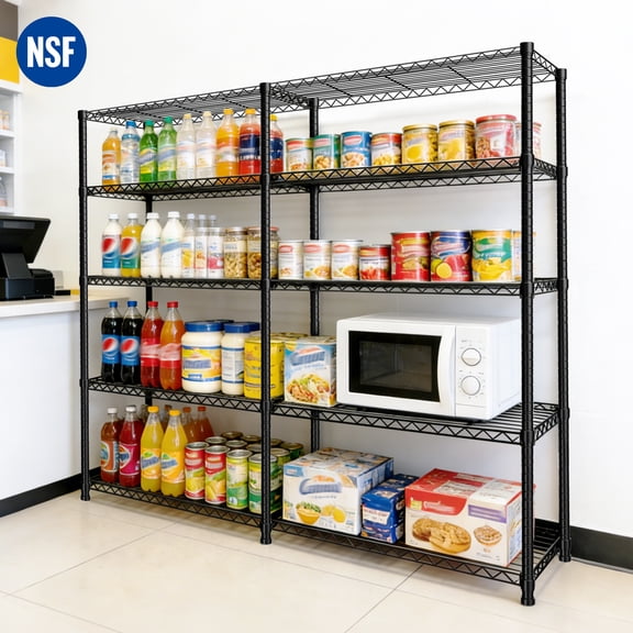 Rican 5-Tier Double-Wire Storage Shelves, Heavy-Duty Metal Wire Shelving Unit with 21mm Rods, Adjustable Racks & No-Tool Assembly for Garage, Kitchen, Warehouse