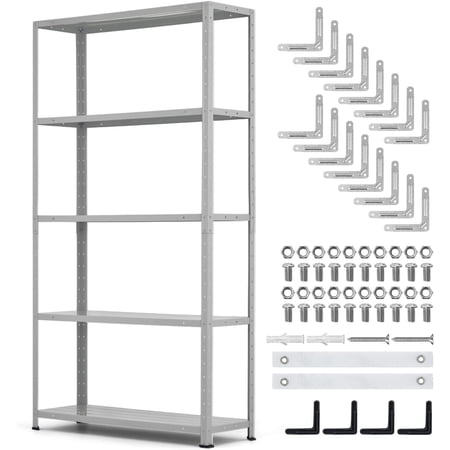 5-Tier Heavy Duty Steel Storage Shelving Unit 36 In Wx12 In Dx68 In H Adjustable Metal Garage Rack 2500 lbs Capacity for Home and Pantry Use Silver