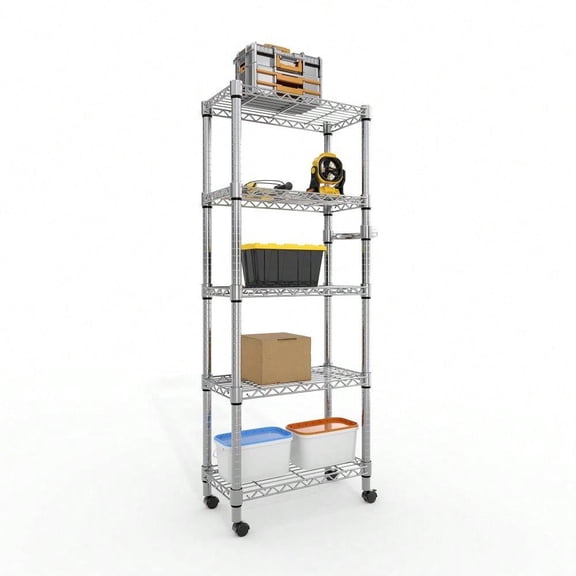5-Tier Heavy Duty Storage Rack 1100 LBS - Rolling Metal Shelves With Wheels For Garage & Pantry