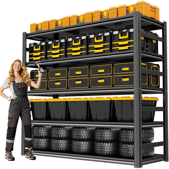5-Tier Heavy-Duty Storage Shelves, 48“W Large Garage Shelving with Fence, 3300 LBS Industrial Shelving, Adjustable Metal Shelves for Garage, Warehouse, School, Commercial, Business, 72”H x 24”D