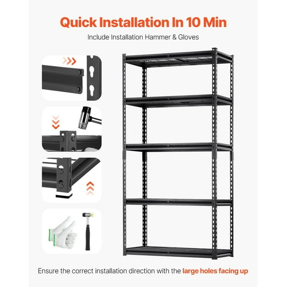 5 Tier Heavy Duty Storage Shelves for Garage, Adjustable 2000 lbs Capacity Metal Shelving Unit, Space-Saving Organizer Rack