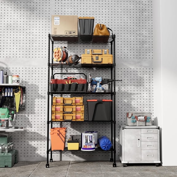 5-Tier Heavy Duty Storage Shelving Unit, 1250 Lbs Capacity, Black