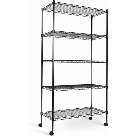 5-Tier Heavy Duty Storage Shelving Unit, 1250 Lbs Loading Capacity, 29.92" W x 13.98" D x 61.02" H, Black