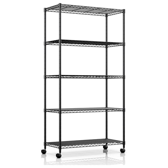 5-Tier Heavy Duty Storage Shelving Unit, 1250 Lbs Loading Capacity, 29.92" W x 13.98" D x 61.02" H, Black