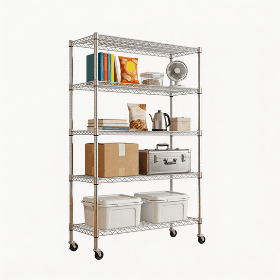 5-Tier Heavy Duty Wire Shelving 1750lbs Capacity Adjustable Storage Rack on Wheels
