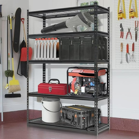 5-Tier Heavy Duty Wire Shelving Rack, 47x18 Inch, 2,200 Lb Capacity, Adjustable Steel Storage Shelves, Industrial Strength Metal Storage Racks for Garage, Warehouse, Home, Black