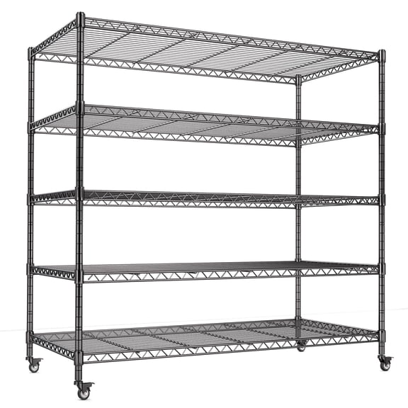 5-Tier Heavy Duty Wire Shelving Unit,3000 lbs Metal Shelving,Storage Rack with Wheels,Storage Shelves for Garage,Workshop,46"W x 16"D x 72"H