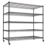 5-Tier Heavy Duty Wire Shelving Unit,3000 lbs Storage Rack,Metal Shelving with Wheels,Storage Shelves for Garage,Workshop,46W x 16D x 72H