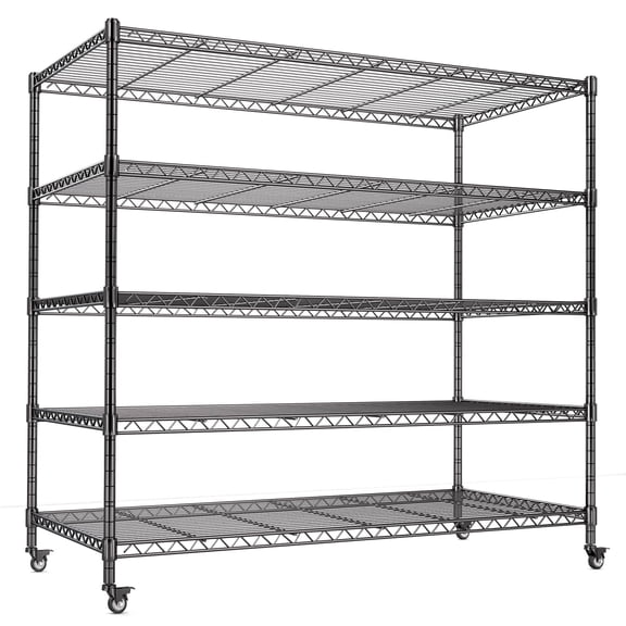 5-Tier Heavy Duty Wire Shelving Unit, 3200 lbs Capacity Rolling Storage Rack,Metal Shelving 48"W x 24"D x 72"H , Storage Shelves for Garage Warehouse