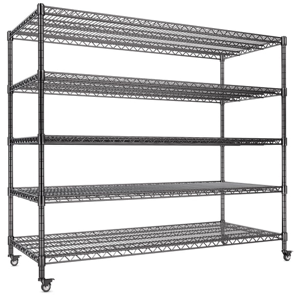 5-Tier Heavy Duty Wire Shelving Unit, 3500 lbs Capacity, 60"W x 24"D Adjustable Storage Rack with Wheels for Garage Warehouse
