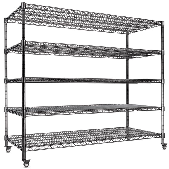 5-Tier Heavy Duty Wire Shelving Unit 3500 lbs Capacity, 60" W x 24" D Adjustable Garage Storage Shelves with Wheels Black