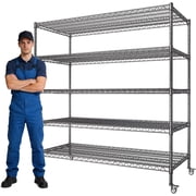 5 Tier Heavy Duty Wire Shelving Unit with Wheels | 3200 lbs Capacity Metal Storage Rack | Adjustable Garage Shelves 48W x 24D x 72H