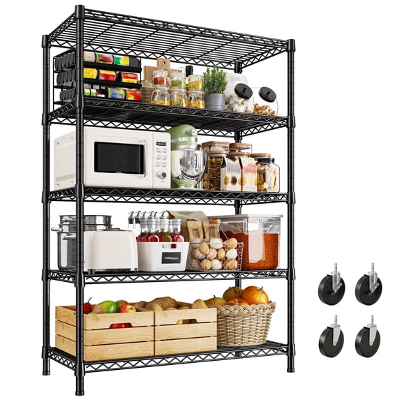 5-Tier Heavy Duty Wire Shelving Unit with Wheels,35.8"W x 15.8"D x 75.8"H Rolling Storage Shelves,1975lbs Kitchen Pantry Home & Garage Organizer