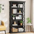 thumbnail image 1 of 5-Tier Industrial Art Bookcase with X-Pattern Sides, E0 Panels & Black Metal Frame, 34kg/Shelf Capacity, Open Shelving for Home/Office, 1 of 6