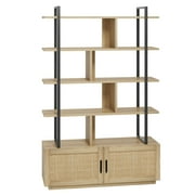 5-Tier Industrial Bookcase with Metal Frame and Storage Cabinet, 71.1" Tall - Features Open Display Shelves and Closed Door Compartment for Living Room
