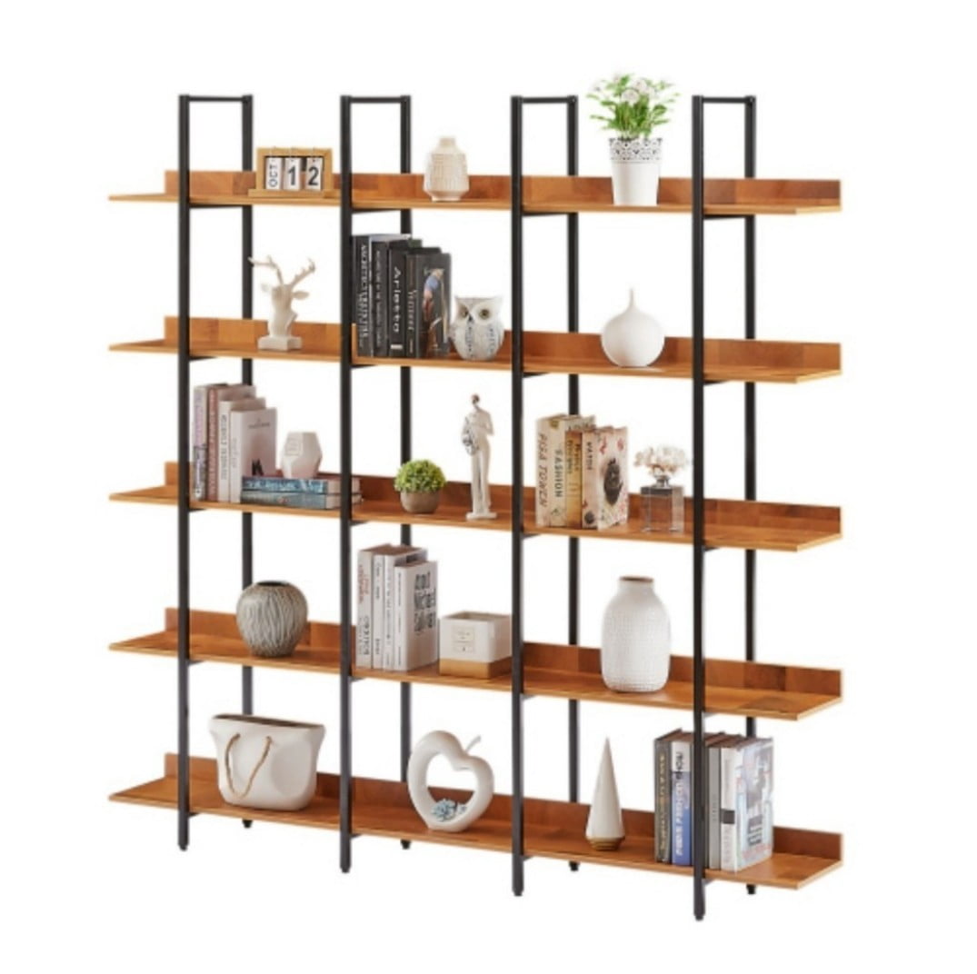 Open Rack Mdf 5-Tier Industrial Bookcase, Vintage Open Bookshelf with Metal Frame ...