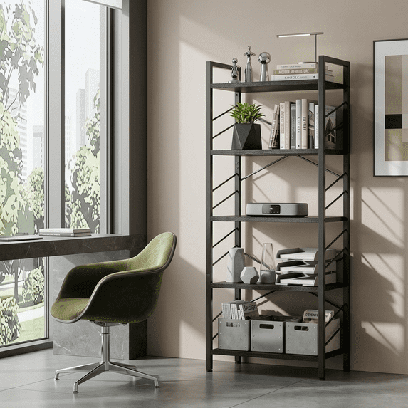 5-Tier Industrial Bookshelf with Elevated Metal Legs, Modern Open ...