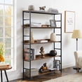 thumbnail image 1 of 5 Tier Industrial Bookshelf, Modern Wood and Metal Bookshelf, Etagere Bookcase with Back Panel, Industrial Storage Rack with Open Shelves for Living Room, Bedroom, Home Office, Rustic Brown, 1 of 9