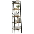 thumbnail image 1 of 5-Tier Industrial Ladder Bookshelf, Narrow Ladder Shelf, Tall Standing Bookshelf, Skinny Open Ladder Shelf, for Living Room, Home Office, Kitchen, Bedroom, Metal Frame, Greige, 1 of 17