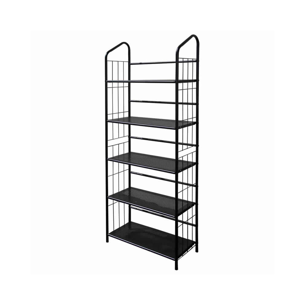 5 Tier Industrial Style Open Frame Metal Bookshelf, Black Saltoro