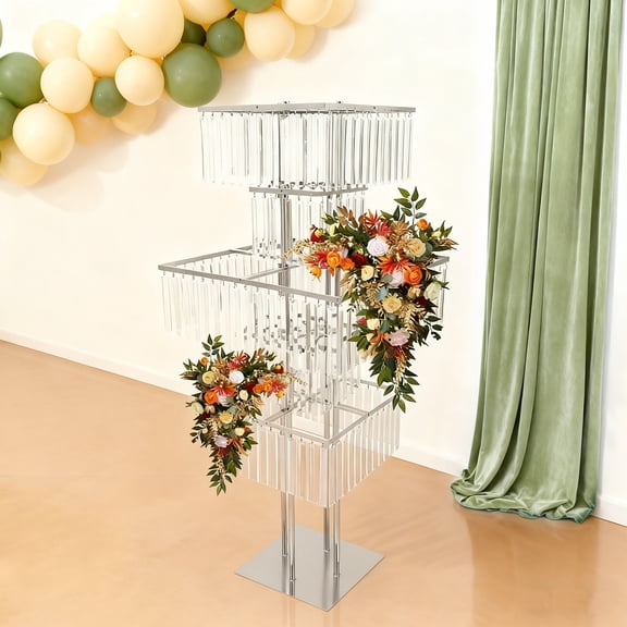 5-Tier Iron Acrylic Flower Stand - 11.81in Square Base for Birthday Celebration Home Commercial Floral Display Photography Background