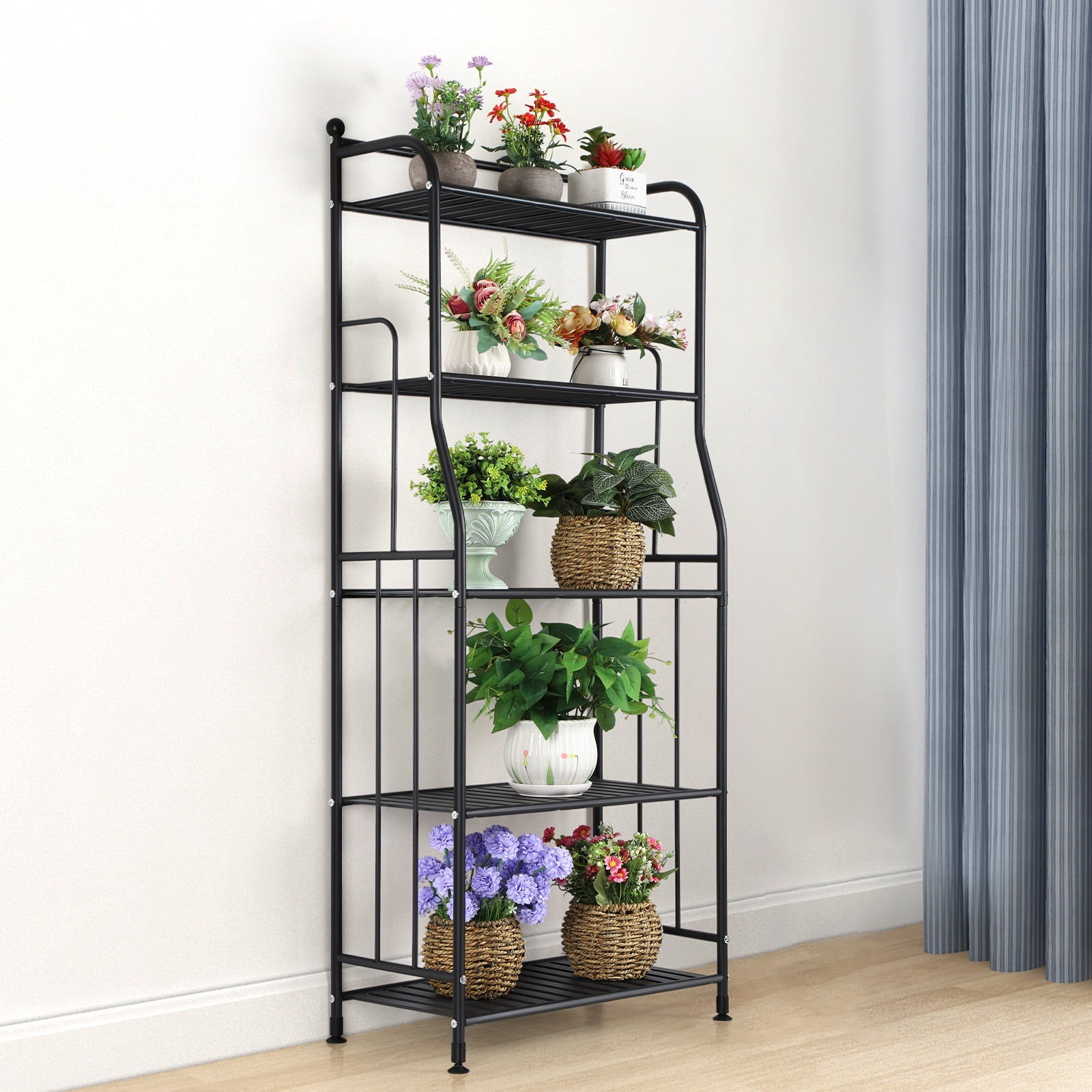 Small Floor Rack 5 Tier Iron Floor Standing Storage Rack, Small Bookshelf, Multi-Purpose ...