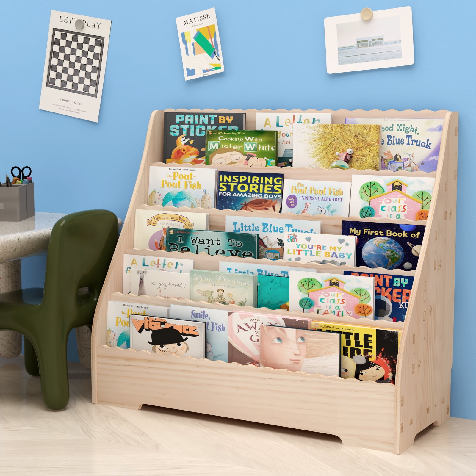 5-Tier Kids Book Display Shelf, Wooden Children's Book Rack, Perfect ...