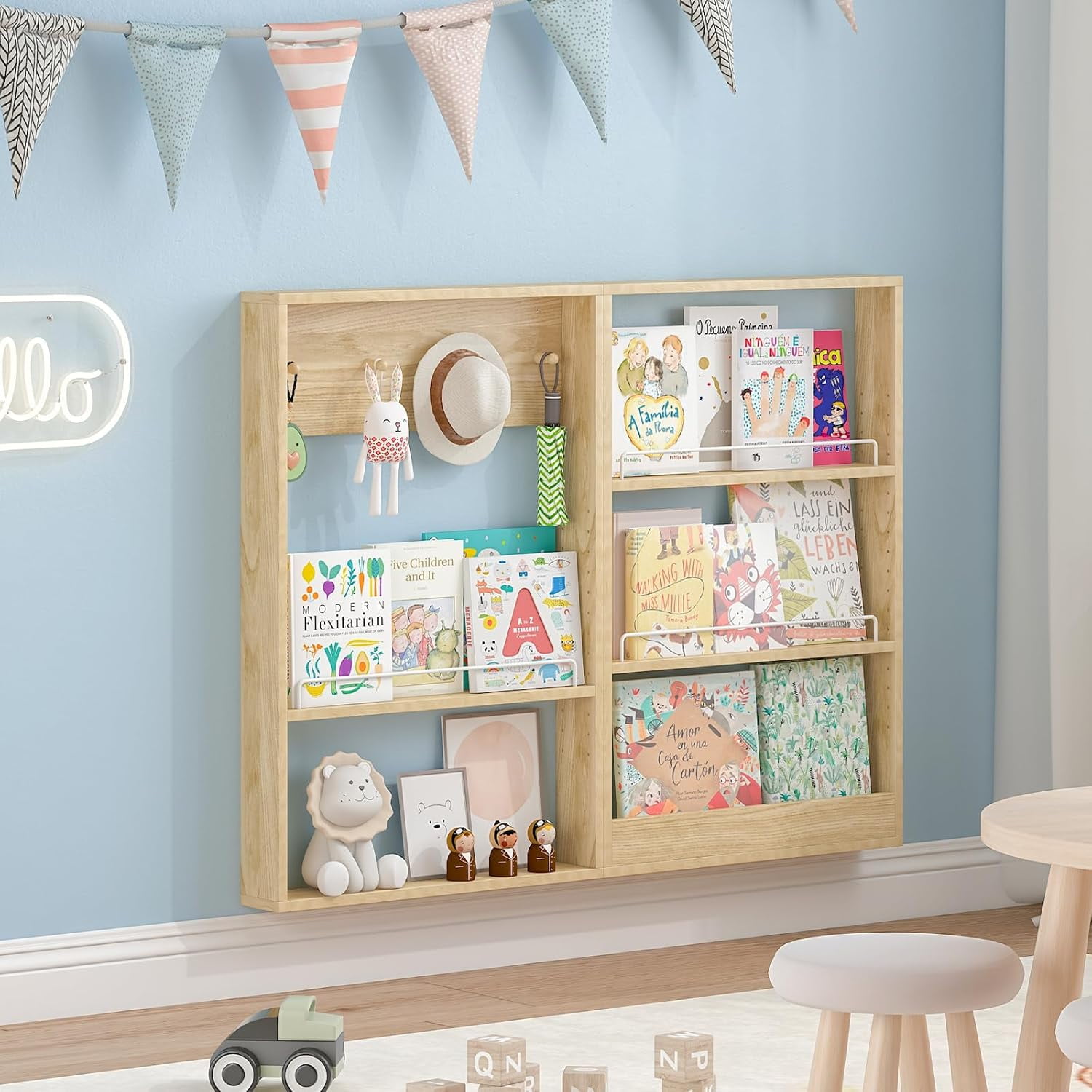5-Tier Kids Bookshelf, Wall-Mounted Book Shelf with Adjustable Shelves ...