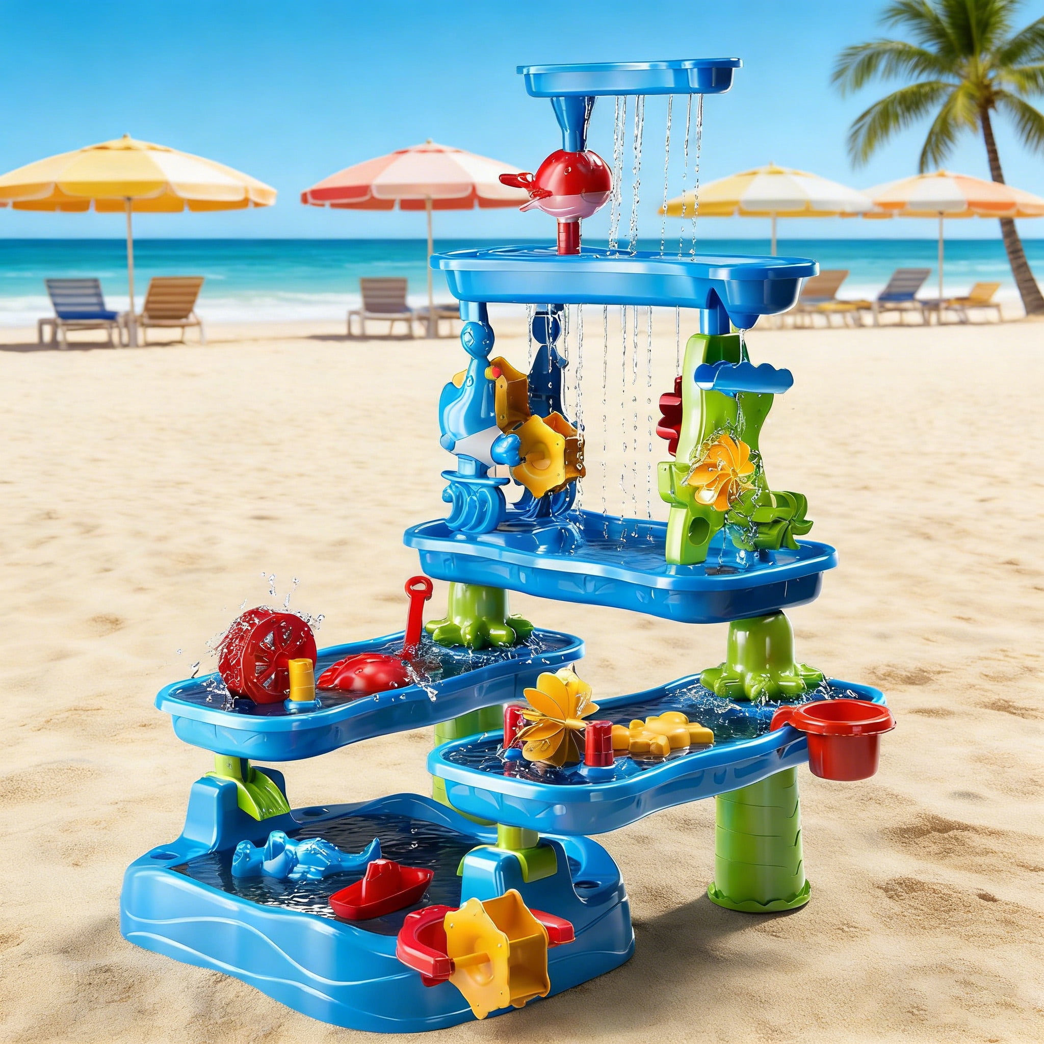 5-Tier Kids Sand and Water Table with Accessories, Outdoor Beach Activity Table for Kids, Summer Backyard Beach Pool Toys for Boys Girls Birthday Gifts