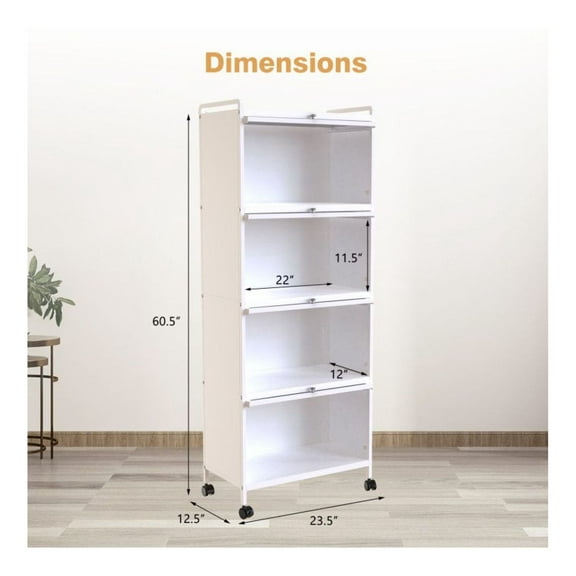 5-Tier Kitchen Baker' Rack with Flip-Up Doors, Rolling Microwave Stand, Metal Storage Organizer, Black Finish, 165lbs Capacity, Easy Move Casters, Space Saving Design