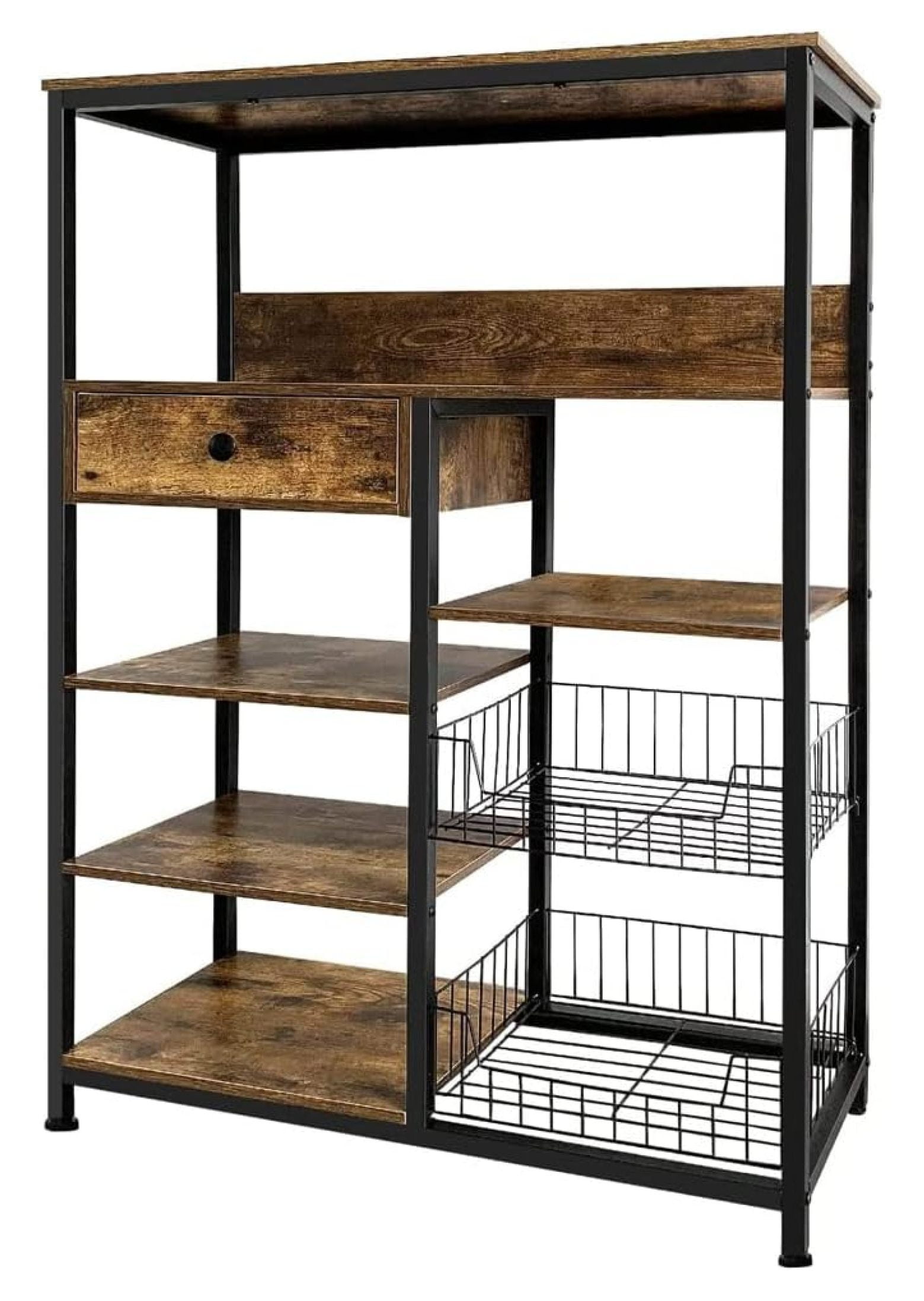 5-Tier Kitchen Bakers Rack,Industrial Microwave Oven Stand,Kitchen Utility Storage Shelf, Standing Kitchen Organizer for Spices, Pots, Pans and Oven (Rustic Brown)