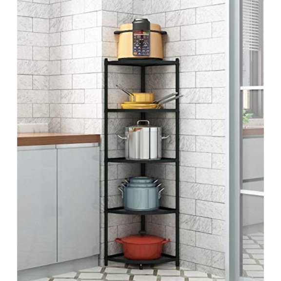 5-Tier Kitchen Corner Shelf Rack Free Standing Pot Rack for Organizer Stainless Steel Cookware Stand