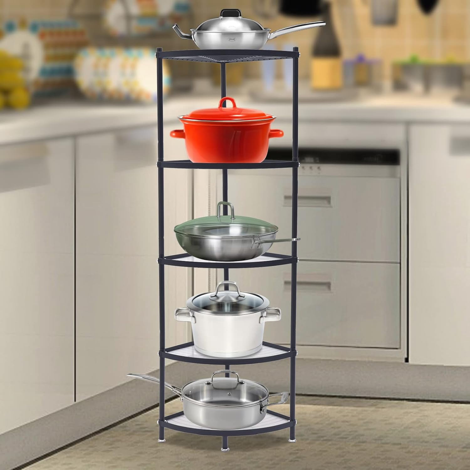 Kitchen Shelf Pot Rack 5-Tier Kitchen Corner Shelf Rack, Free Standing Steel Pot Shelves Shelf ...