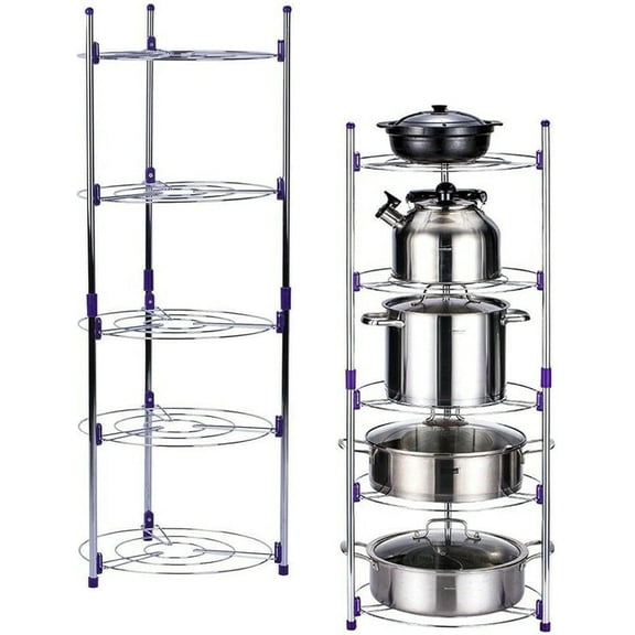 5 Tier Kitchen Corner Shelf Rack, Round Pan Pot Kitchen Cornor Rack Storage Organizer Multi-layer Metal Shelves Unit Storage Shelving Holder For Pans Lids
