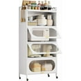thumbnail image 1 of 5-Tier Kitchen Pantry Storage Cabinet with Flip-up Doors, Metal Freestanding Cabinet with 4 Rooling Wheels, Bakers Rack with Storage Cabinet for Dining Study Kitchen Living Room (White), 1 of 6