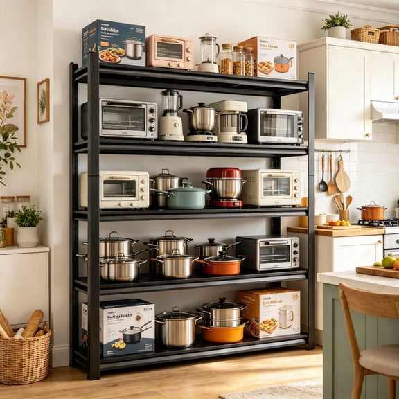 5-Tier Kitchen Shelves Pantry Organizers & Storage, Adjustable Metal Shelving Unit, Kitchen Essentials Microwave Stand, Corner Shelf, Home Organization 40" W×16" D×63" H