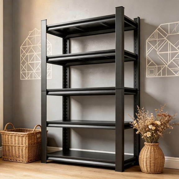 5-Tier Kitchen Shelves, Pantry Organizers & Storage, Adjustable Storage Racks for Garage, Corner Shelf, Outdoor Shelves for Basement, Garage Home 40" W*16" D*63" H, Black
