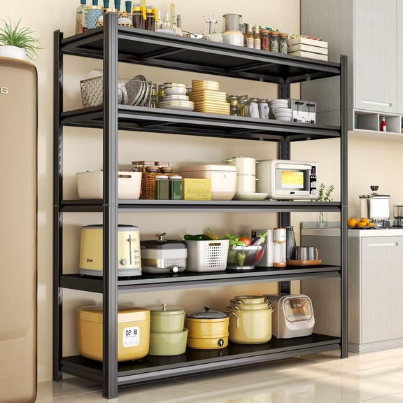 5-Tier Kitchen Shelving, Kitchen Storage Organization Metal Shelves Loads 2000LBS, Pantry Shelving Unit, Racks for Storage, Coffee Machine Storage Shelf Stand, Black