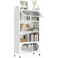 thumbnail image 1 of 5-Tier Kitchen Storage Cabinet with 4 Flip-Up Doors, Freestanding Kitchen Bakers Rack with 4 Rolling Casters, for Dining Room, Living Room, and Bathroom, White, 1 of 9