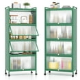 thumbnail image 1 of 5-Tier Kitchen Storage Cabinet, Mobile Microwave Stand with Flip-up PC Doors, Freestanding Kitchen Bakers Rack with 4 Rolling Casters, for Dining Room, Living Room and Study, Green, 1 of 9