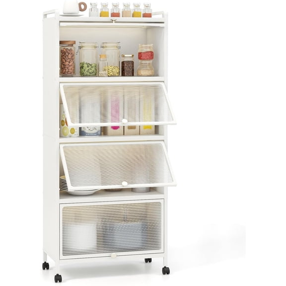 5-Tier Kitchen Storage Rack with 4 Rolling Casters, Mobile Microwave Cart, Anti-Tip Safety, Freestanding Baker’s Shelf for Kitchen, Dining, Living Room (Grey, 60.5" H)