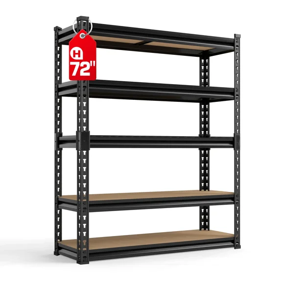 Heavy Duty 5-Tier Metal Shelving Unit, 72" Adjustable 2000lbs Capacity Garage Storage Rack, Utility Shelf for Kitchen, Basement, Warehouse, Living Room, Black