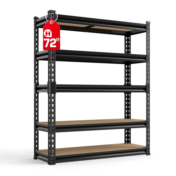Heavy Duty 5-Tier Metal Shelving Unit, 72" Adjustable 2000lbs Capacity Garage Storage Rack, Utility Shelf for Kitchen, Basement, Warehouse, Living Room, Black
