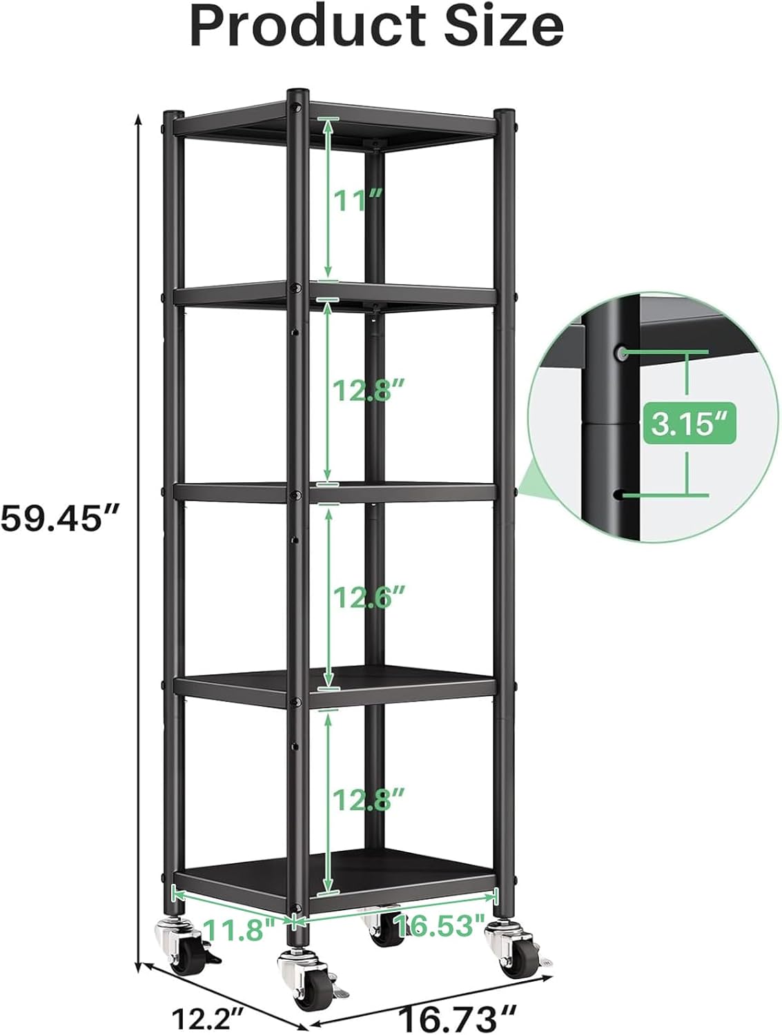 5-Tier Kitchen Storage Shelves, Adjustable Metal Shelves for Storage ...